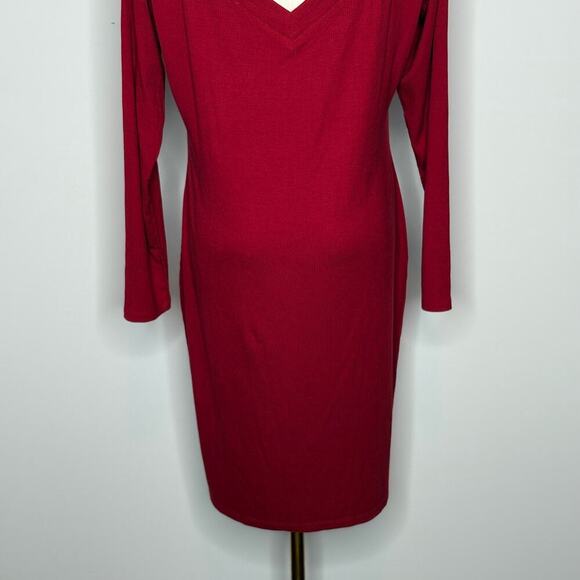 Bebe Red Long Sleeve Sparkly Logo Mini Dress Size Large - Picture 9 of 10